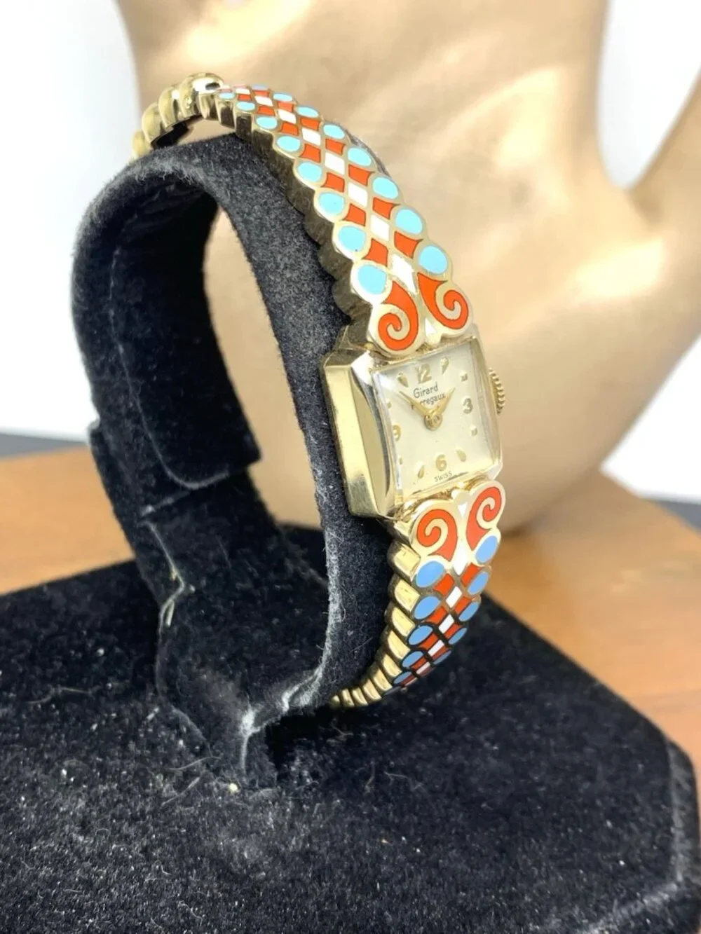 Girard Perregaux Women's Watch Vintage 14k Yellow Gold Swiss Manual Enamel Cuff